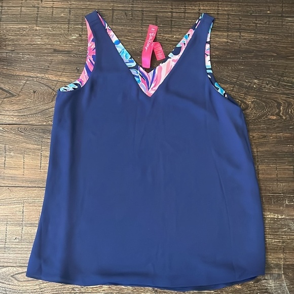 Lilly Pulitzer Tanzanian Florin Reversible Tank Top XS Moonlight Garden Print - Picture 7 of 9